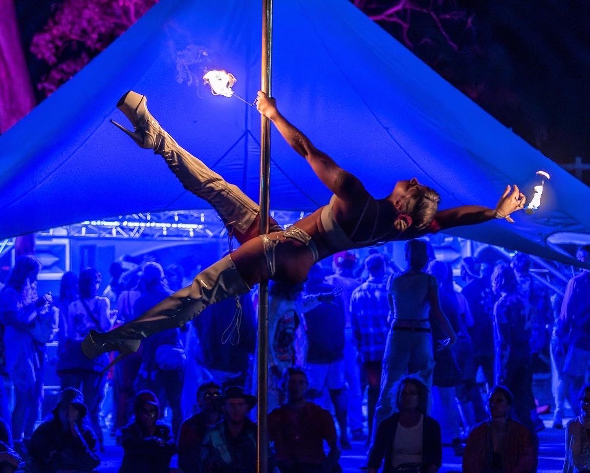 Pole with fire at festival